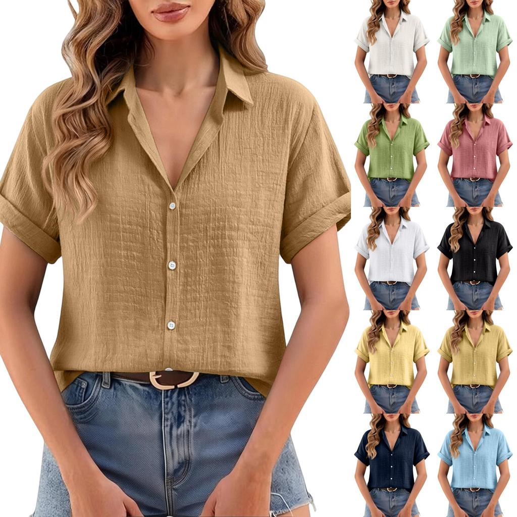 Women's T-shirt Casual Shirt Elegant Summer Short Sleeved Button Oversized T-shirt Shirt Top