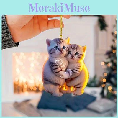 Cute Acrylic Couple Cat 2d Car Hanging Decoration Stylish Keychain Gift For Lovers