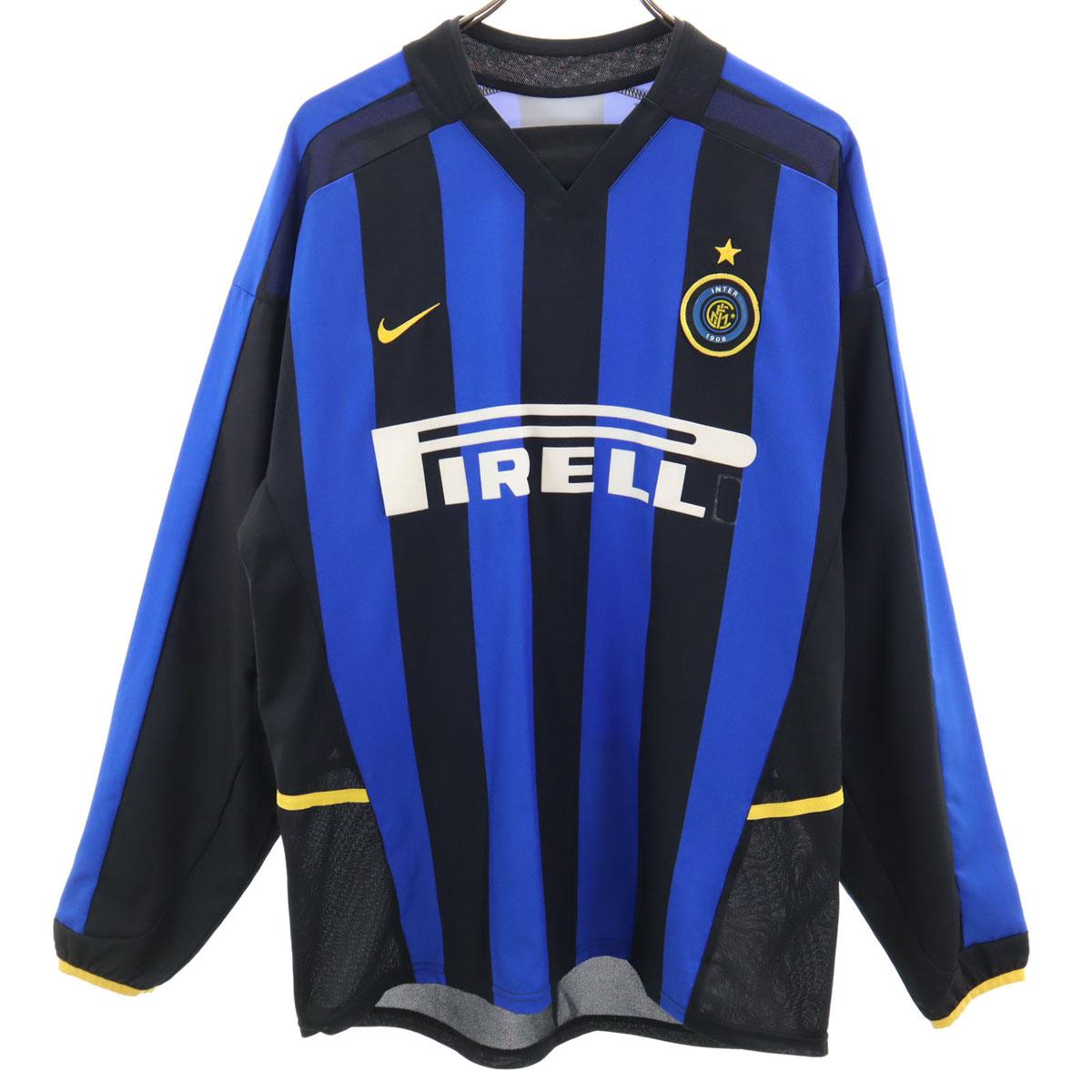 

NIKE stripe Long sleeve V neck shirt M Blue Side mesh Men s Used