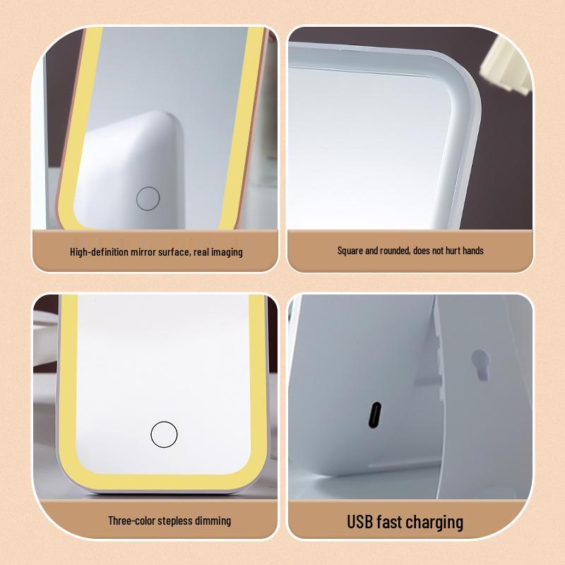 LED Lighted Makeup Mirror: Compact Desktop Vanity with Fill Light for Stylish Dorms