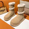 Fluffy snow boots women's winter high heel new thick-soled plush Maillard warm short boots side zipper