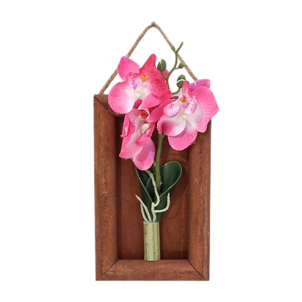 Kunstseide-Schmetterlingsorchidee mit Bilderrahmen aus Holz als Wandkunst