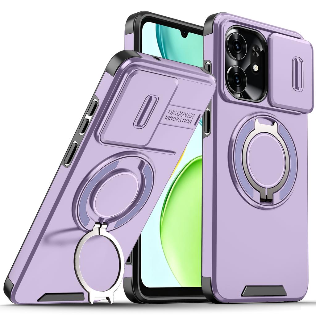 Magnetic Metal Ring Stand Armor Case For Honor X6d Play 80 Slide Push Window Lens Protection TPU Frame Hard Plastic Phone Cover