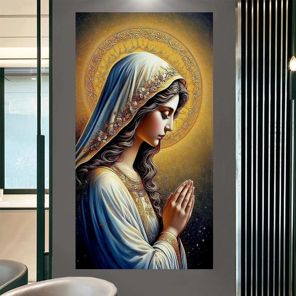 Full Square Round Diamond Painting Kit Religion Art Virgin Mary Praying Diamond Embroidery Handmade Mosaic Home Decoration