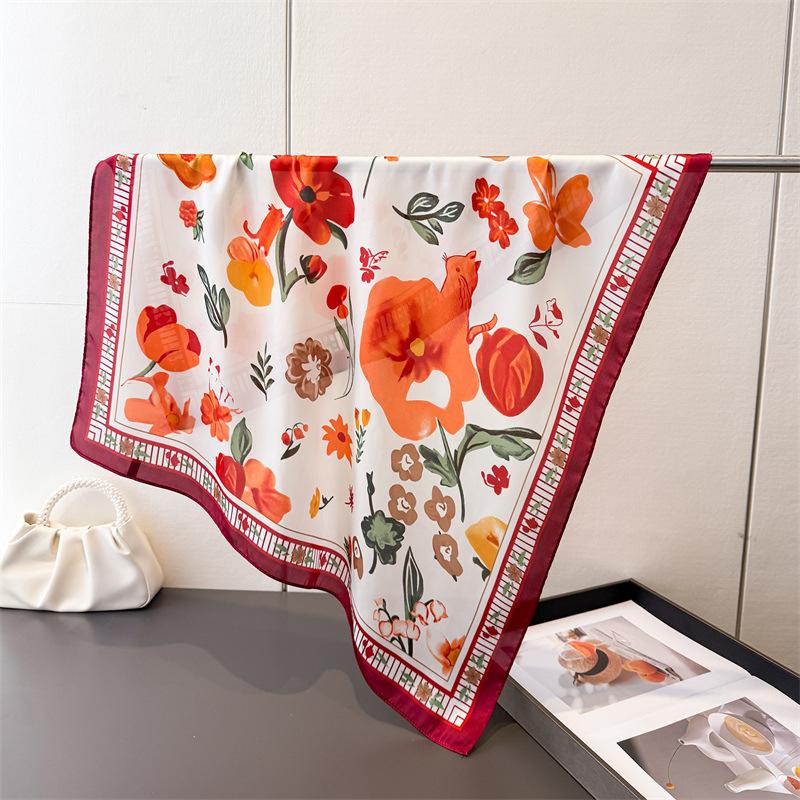 

2026 New Printed Scarves Women s Scarf Spring and Summer Floral Decorations Small Neckties Hairbands Bags Hijab 70x70CM
