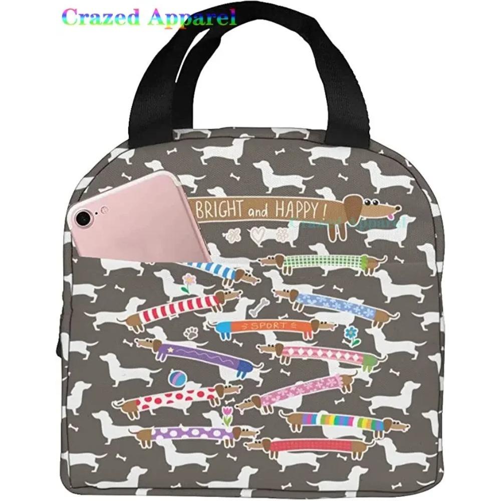 Roztomilá barevná káva jezevčík opakovaně použitelná izolovaná taška na oběd chladicí taška tote box kontejner s přední kapsou pro ženu muže