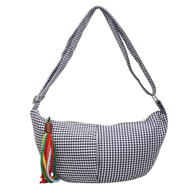 Korean version of simple nylon shoulder bag new foreign style plaid dumpling bag versatile casual light messenger bag women