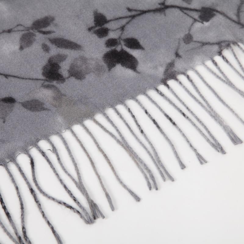 New Winter Warm Scarf Soft Faux Cashmere Shawl with Floral Print Double Color Neck Wrap Thick Fringe Stole for Women Luxury