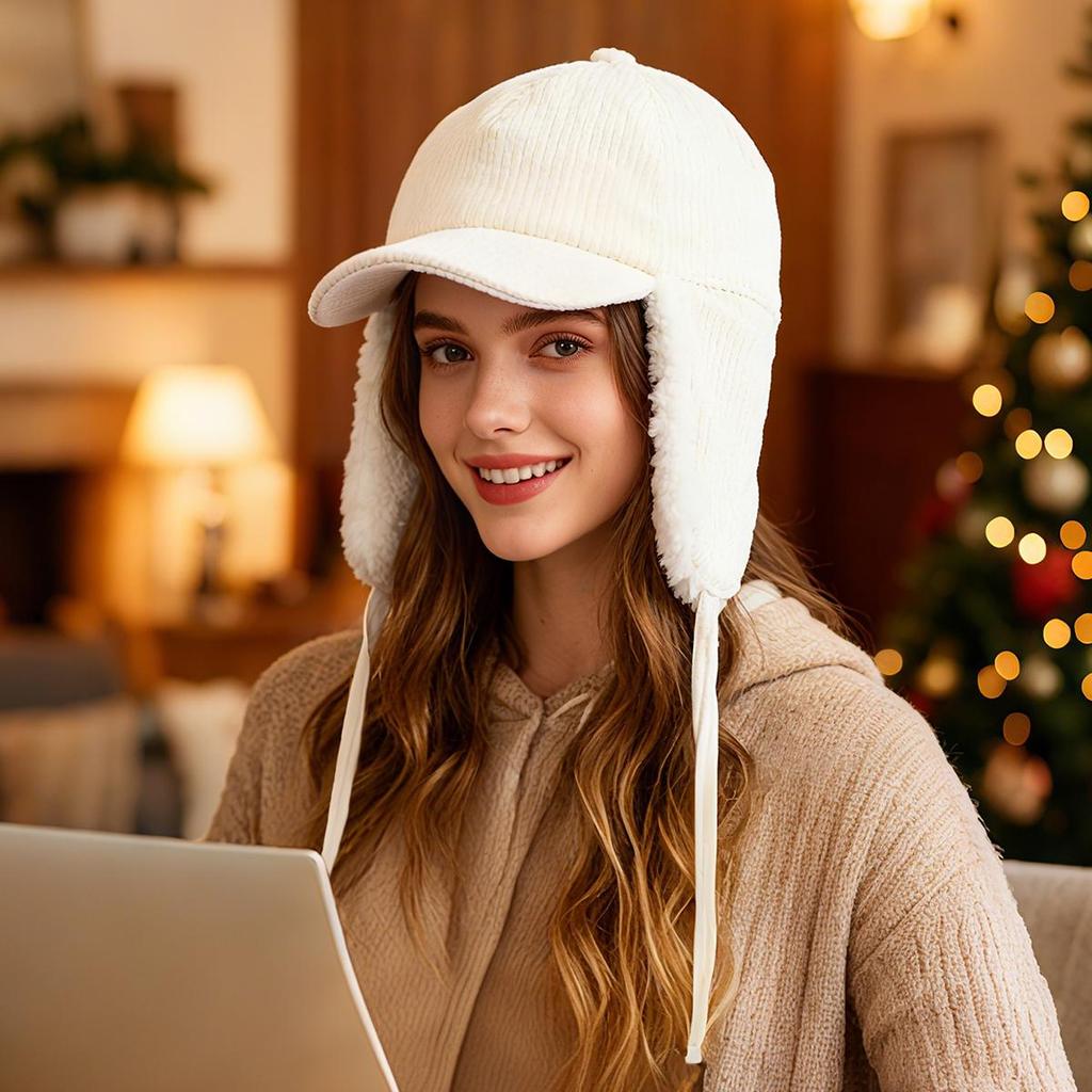 Autumn Winter Fleece Lamb Wool Baseball Cap for Women, Outdoor Warm Fleece Hat, Windproof Earflap Thermal Baseball Cap Unisex