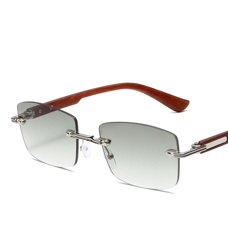 Vintage Rimless Square Sunglasses Women For Men Luxury Brand Designer Sun Glasses Punk Metal Rivet Grain Leg Eyewear Uv400