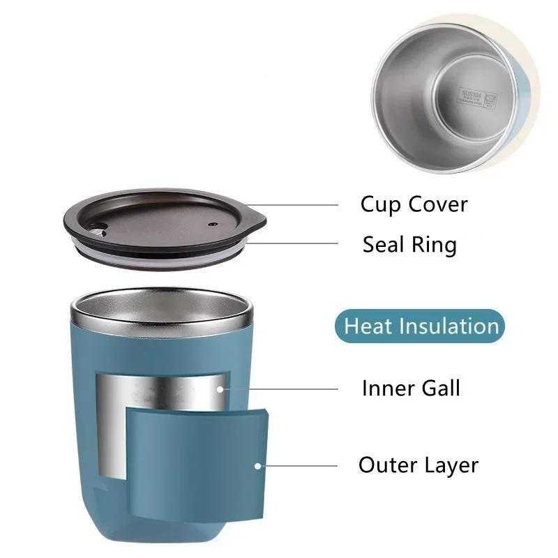 Portable Mini Stainless Steel Casual Cup Double Layer Heat Insulation Anti-scald with Lid Travel Drinking Coffee Milk Tea Cup