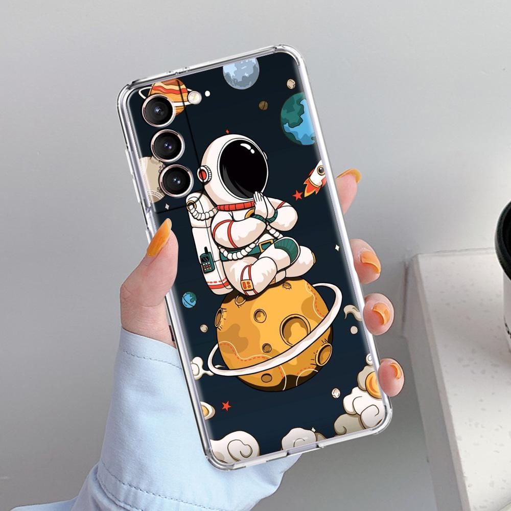 Phone Case For Samsung Galaxy S26 S25 S24 S23 S22 Ultra S20 S21 FE 5G Plus Soft Clear Cover Space Astronaut Cartoon