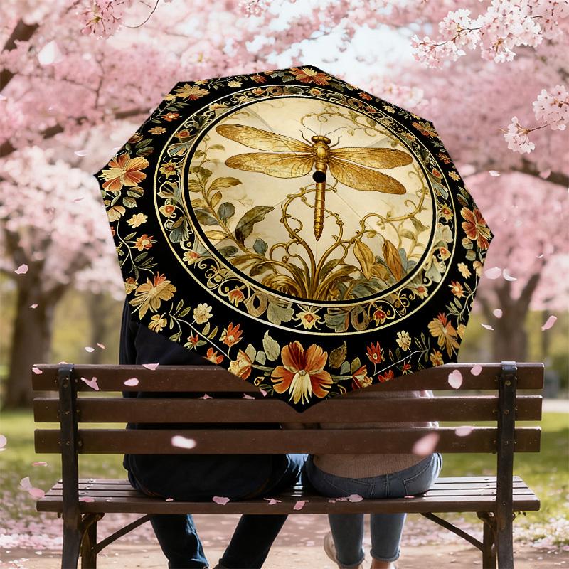 1PC Dragonfly Floral Umbrella-8-Rib Reinforced, Automatic Open, Lightweight & Durable, Cute Fashion Accessory for Outdoor-K1266