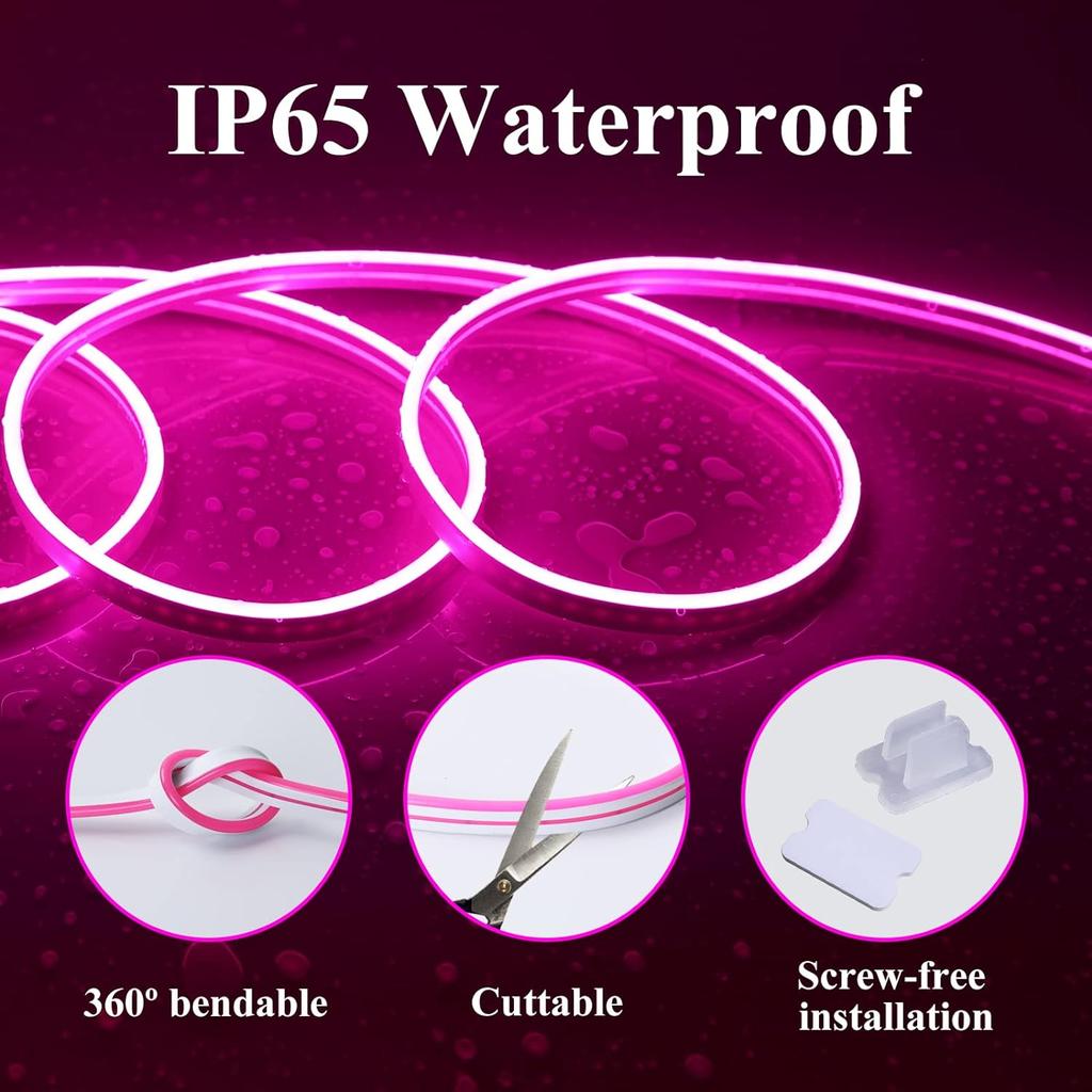 10M/32.8FT LED Neon Strip Light 24V Silicone Indoor Outdoor 120LEDs/m IP67 Waterproof Cuttable Flexible for Bar Home TV Wedding