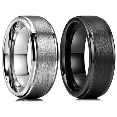 Klassischer 8 mm Wolfram-Ehering, schwarz/silberfarben, gebürstet, zwei Rillen in der Mitte, gehämmertes Design, Herren-Ehering, Schmuck, Geschenke