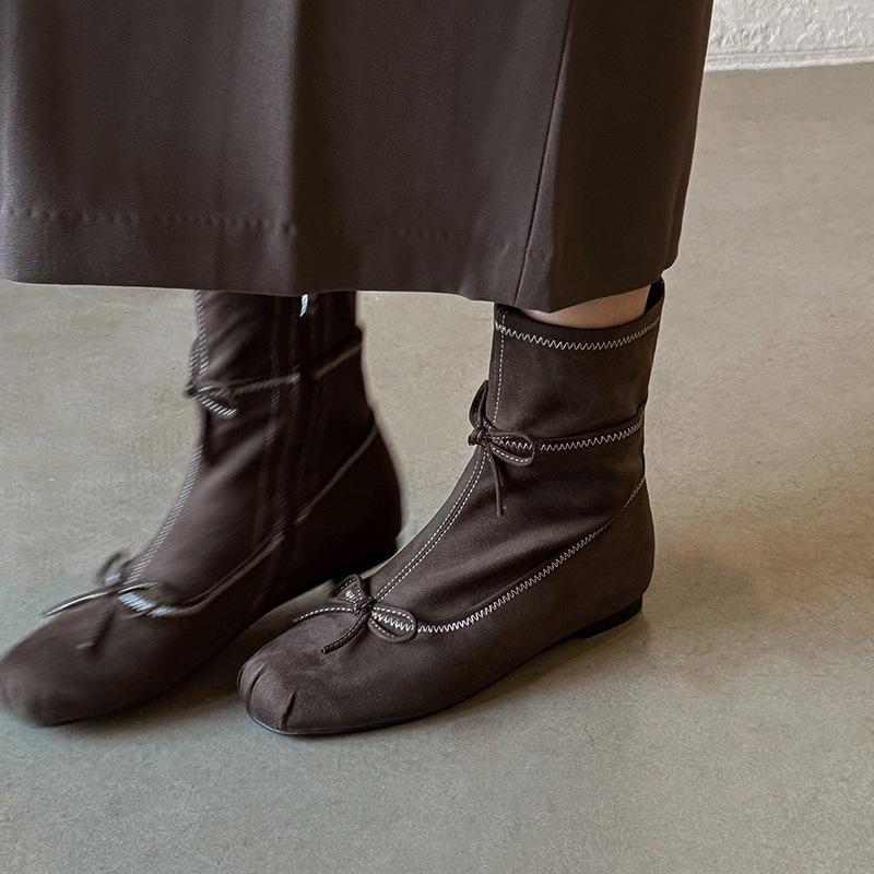 Innere Höhenerhöhung mit Schleifen-Stiefeln Damen 2025 Winter neue runde Zehen Temperament Mary Jane Stiefeletten elastische Stiefel