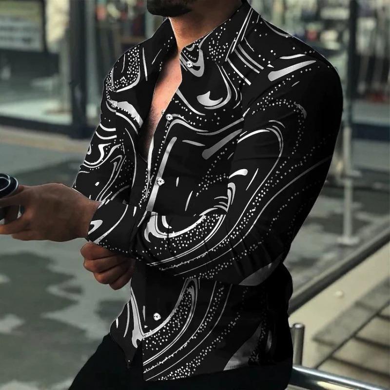 Men's Fashion Flame 3D Print Long Sleeve Shirts Turn Down Collar Button Up Party Streetwear Camisa Masculina Casual Blouse