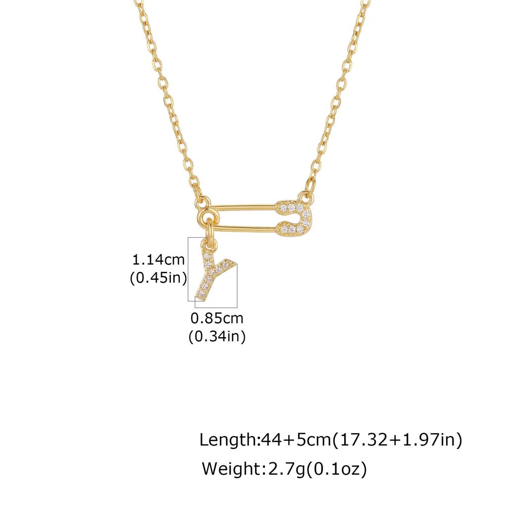 Sparkling Zircon A-Z 26 Letters Necklace for Women, Unique Pin Pendant Necklace, Little Luxury Fashion Jewelry Gifts