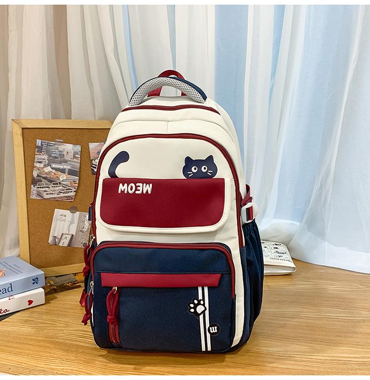 Schoolbag Korean Version Ins New High-value College-style Contrasting Color Backpack, Casual and Lightweight Large-capacity Backpack for Junior High