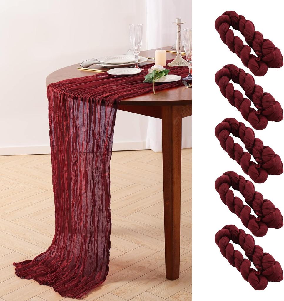 5 Stück Käsetuch Tischläufer, Rustikaler Läufer Gaze Boho Hochzeitsdeko Romantischer Tischläufer für Hochzeits- Geburtstagsfeier Dekoration