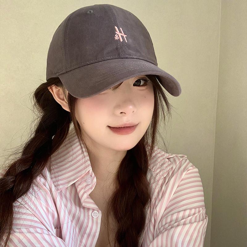 Baseball H Letter Cap For Women Cotton Wide Brim Hat Geometric Pattern Use Casual