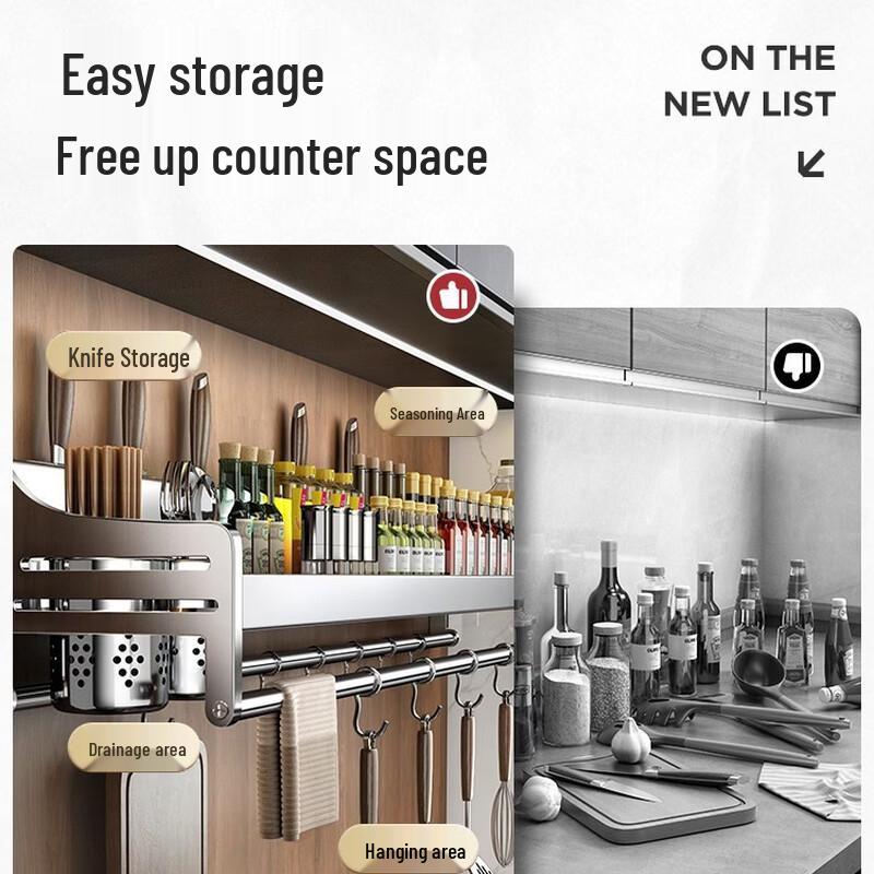 No-Drill Wall-Mounted Stainless Steel Kitchen Storage Rack