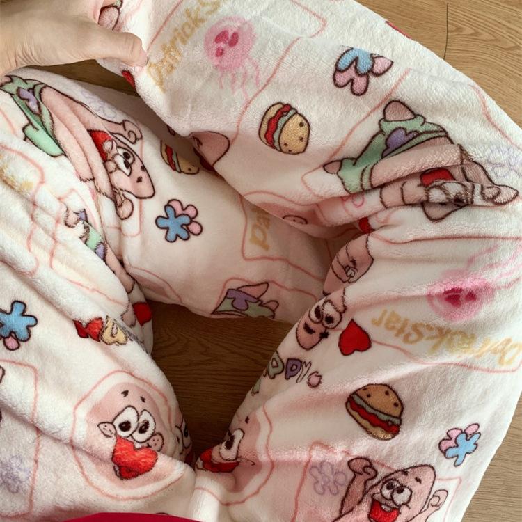 Cartoon Flannel Pajama Pants for Women - Winter Warm Fleece Lounge Pants, Coral Velvet Sleepwear Bottoms for Students, Cozy Home & Outdoor Wear