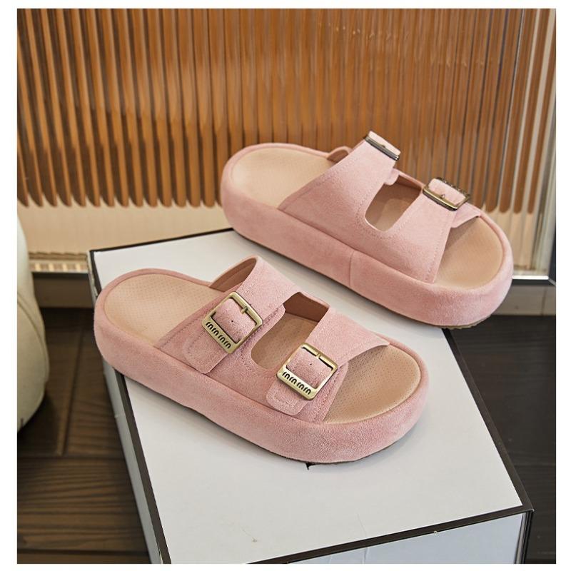 Summer New Thick-soled Outer Wear Bag Head Slippers Women's Round Head Soft Bottom Pink Word with Height-enhancing Cool Slippers