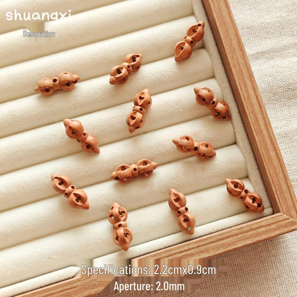 Peach Wood Vajra Bell & Pestle Bracelet Charm - Small Ritual Carving Accessory