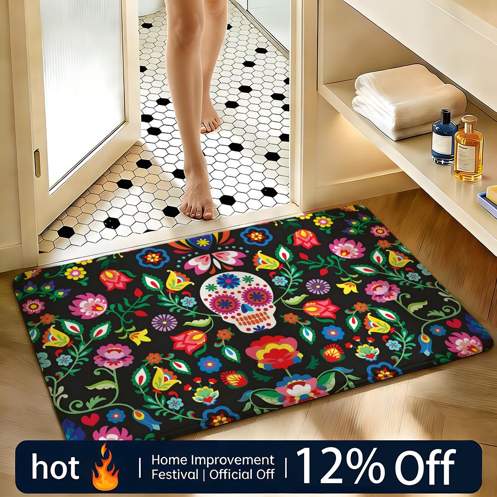 Soft Absorbent Non-Slip Rug Holiday Dia De Muertos Floor Mat Home Decor Doormat Bedroom Floor Mat Shower Carpet