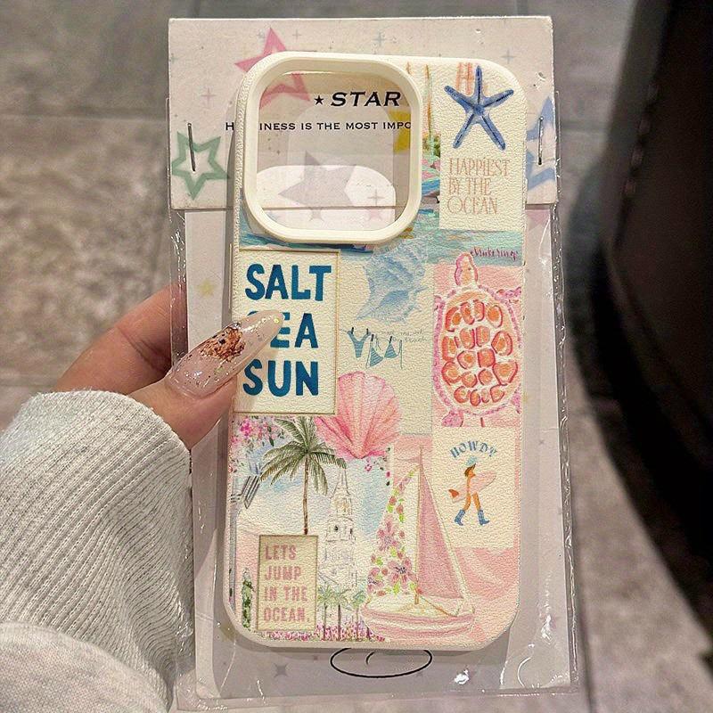

Palm Tree Sea Turtle Faux Leather Phone Case for 14/13/15 Pro/16 Plus/17 Pro Max iPhone 12PRO