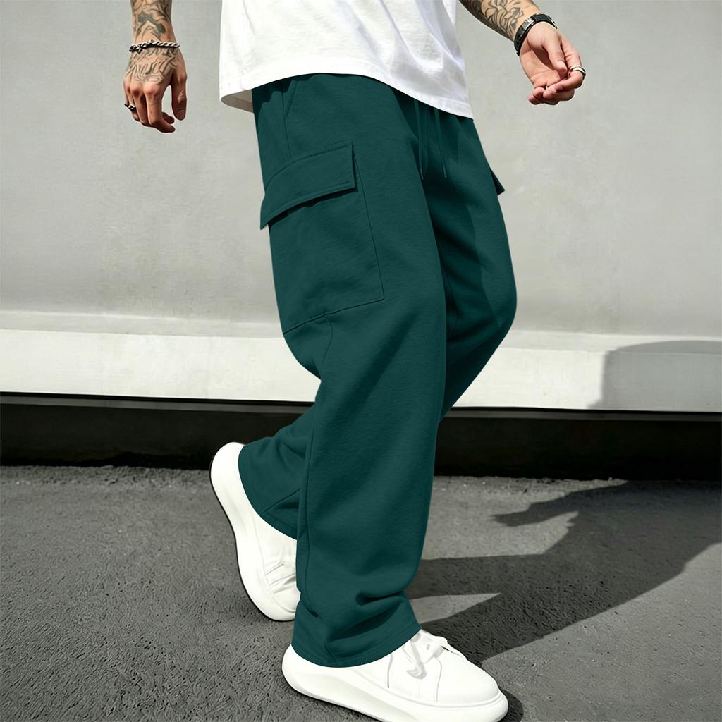 Men's Casual Cargo Pants with Elastic Waistband and Drawstring Straight Leg Joggers