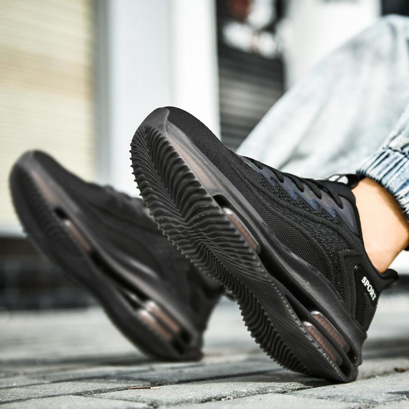 2025 Men's Shoes Trendy Dad Shoes Handsome Korean Version Large Size Fly-woven Sports Shoes Fashionable Double Air Cushion Net Running Shoes