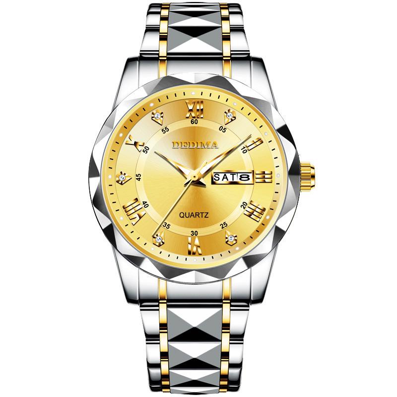 Men's Waterproof Luminous Quartz Watch with Leather Strap & Steel Band
