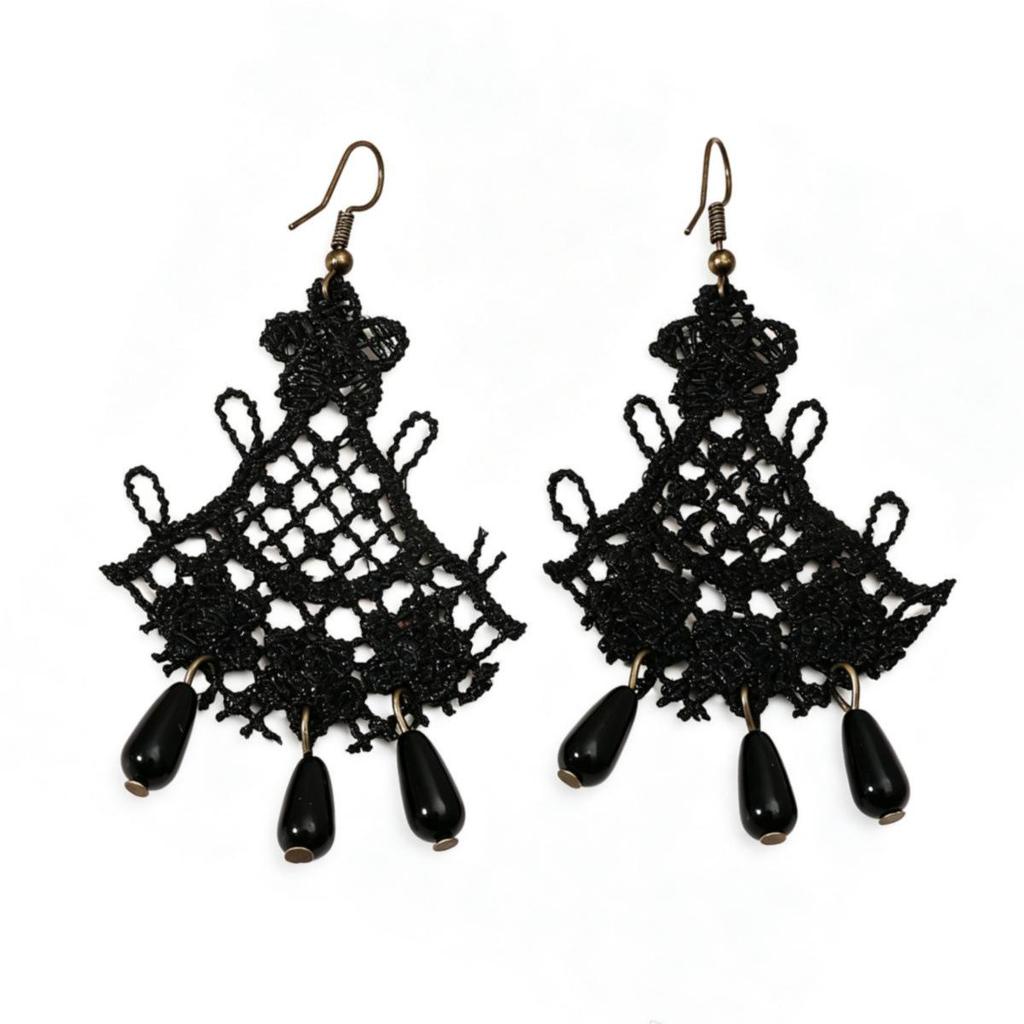 Black Lace Hollow-out Ethnic Stud Earrings for Women