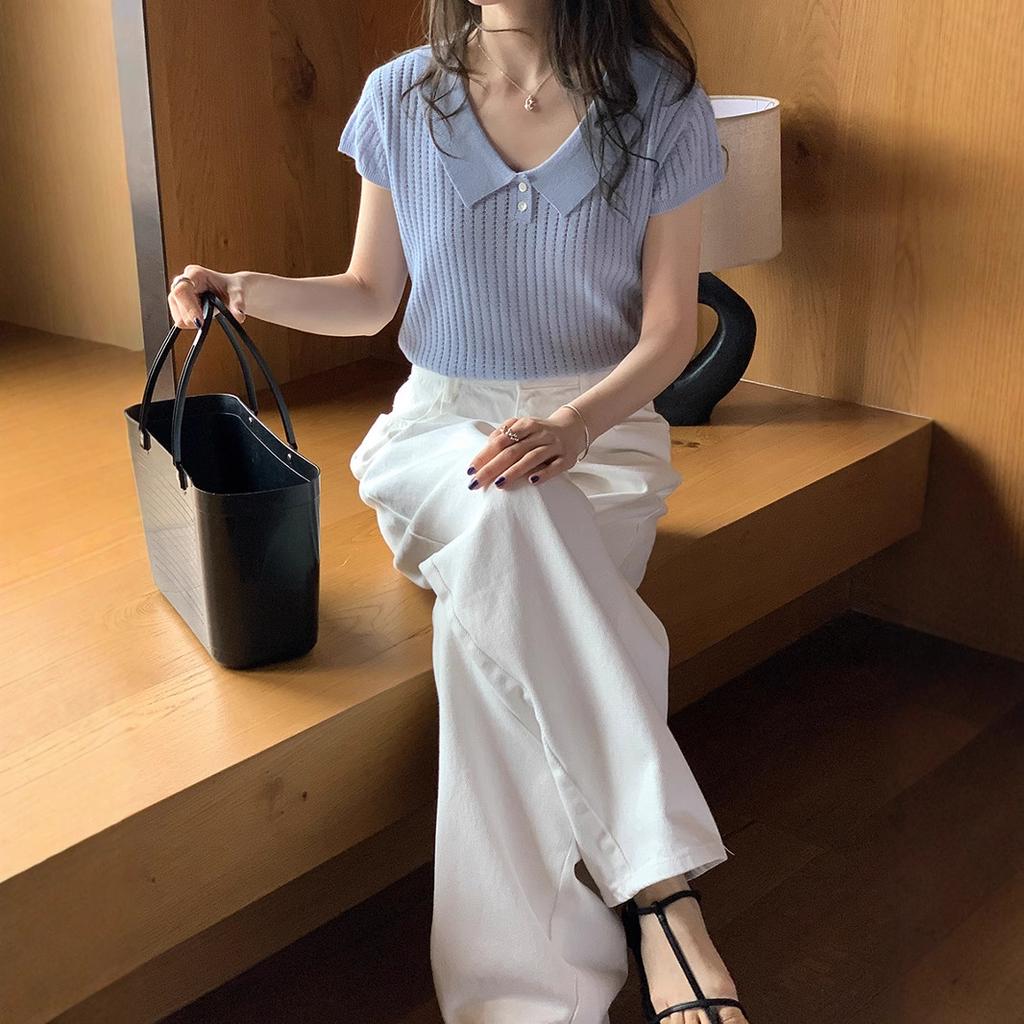 Short Sleeve Knitted Sweater Top Women