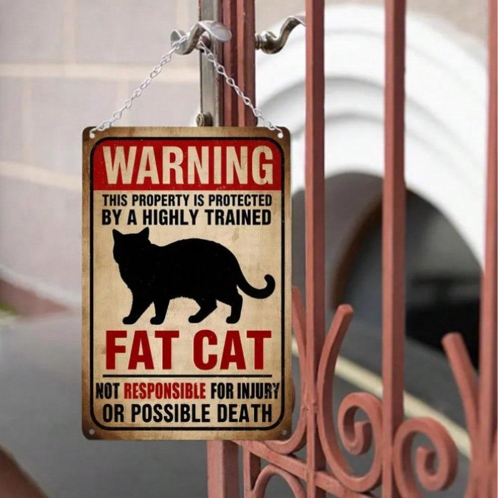 Lustiges fettes Katze Warnschild Metall Schild Vintage Wanddeko für Haus Garten Terrasse