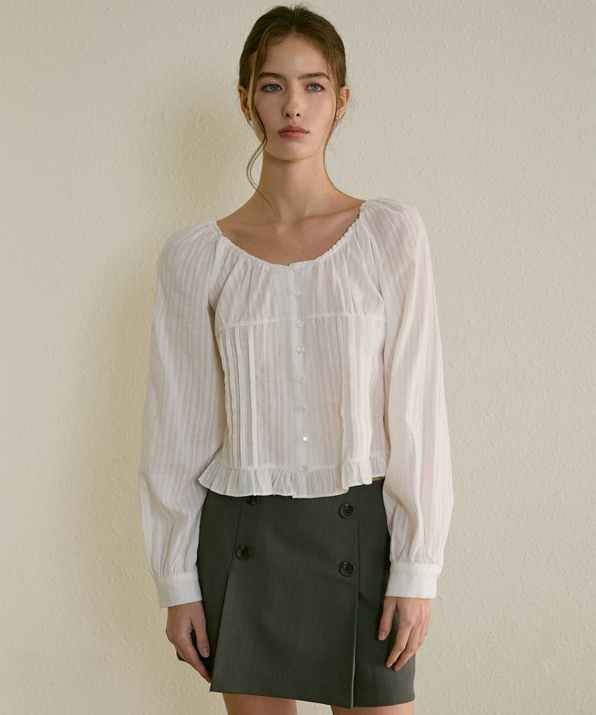 Letter From Moon Boheme Double Button Pintuck Skirt (Gray)