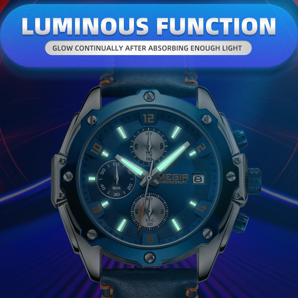 Megir Montre de Sport créative hommes Relogio Masculino mode chronographe Quartz montres horloge heure en cuir militaire armée montre