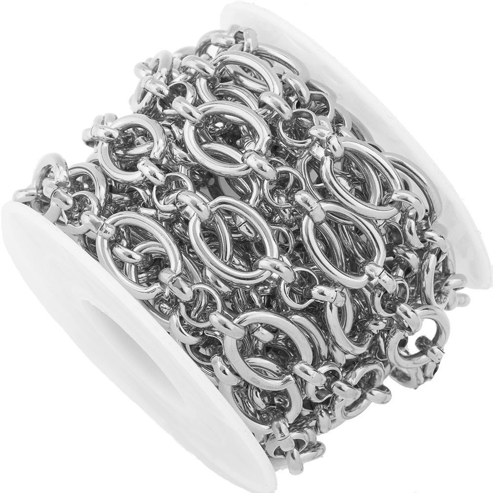 

18k Gold Stainless Steel Handmade Clasp Chain: 3:1 Round Pearl & Oval Chain for DIY Handbags or Waist Chains.