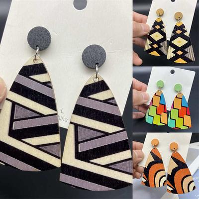 Dangle Earrings Wooden Colorful Bohemian Striped Earrings Exaggerated