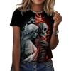 Summer Round Neck 3D Skull Print Top Fashionable Casual Short Sleeved Women's T-shirts