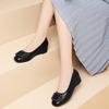 Shallow bevel heel single shoes women's 2025 new summer mid-heel black soft-soled soft leather one-pedal middle-aged mother leather shoes