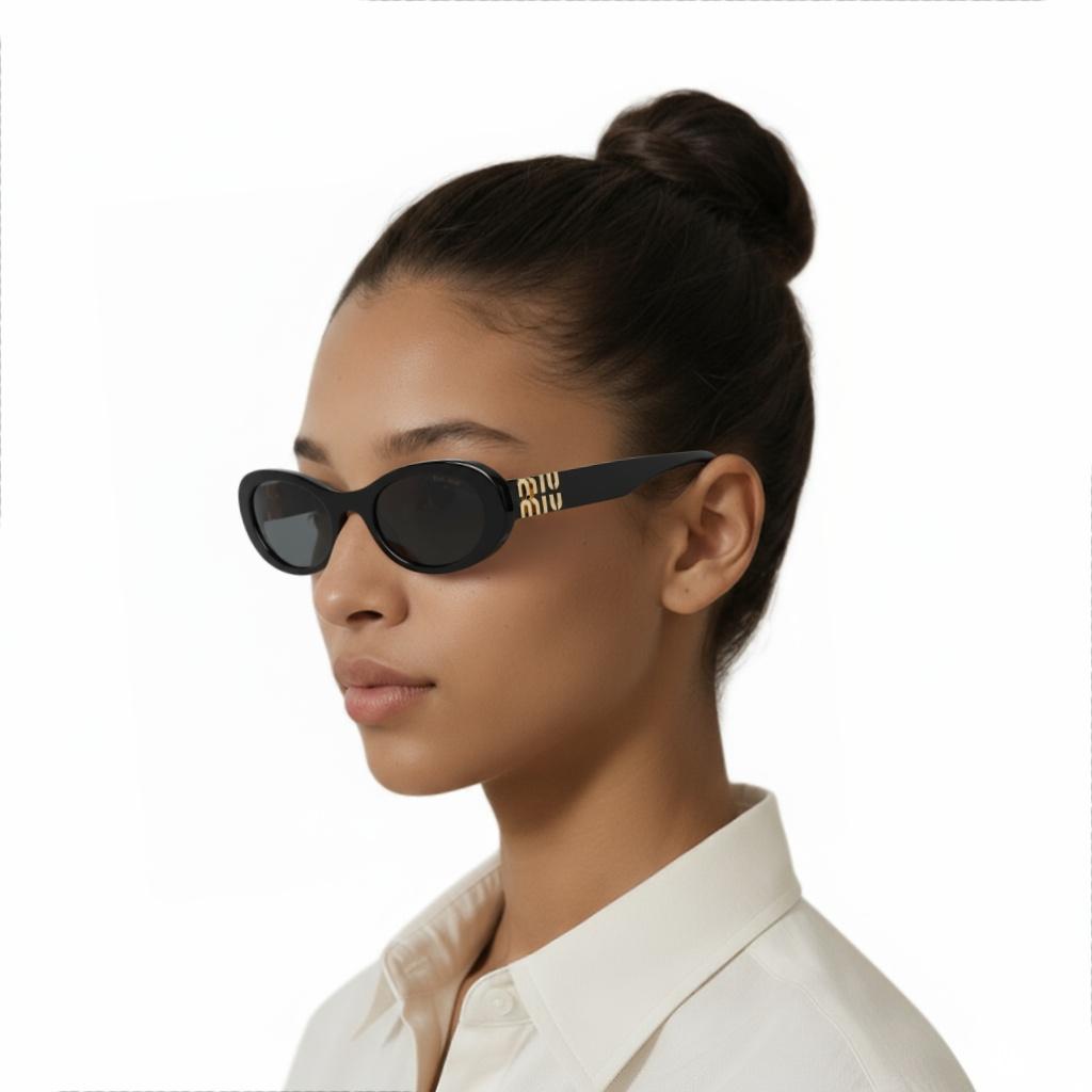 MIU MIU Oval Sunglasses With Sculpted Temples Women Sunglasses Black MU06ZS1AB5S0C