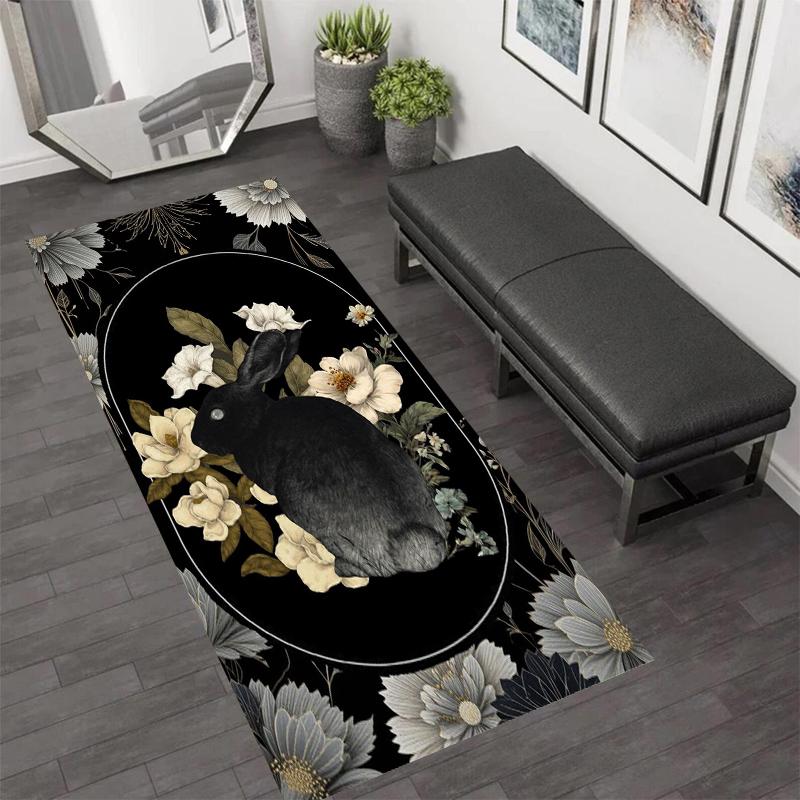 

Enchanting Artistic Bunny Floral Runner Rug Durable Soft Non Slip Carpet for Kitchen Hallway Entryway Cozy Home Decor 40X120CM