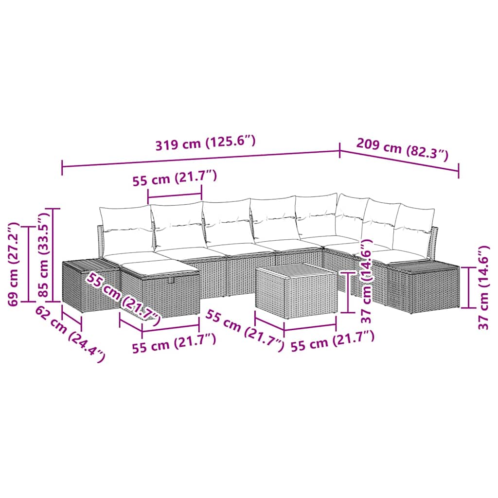 9 Piece Garden Sofa Set with Cushions Black Poly Rattan