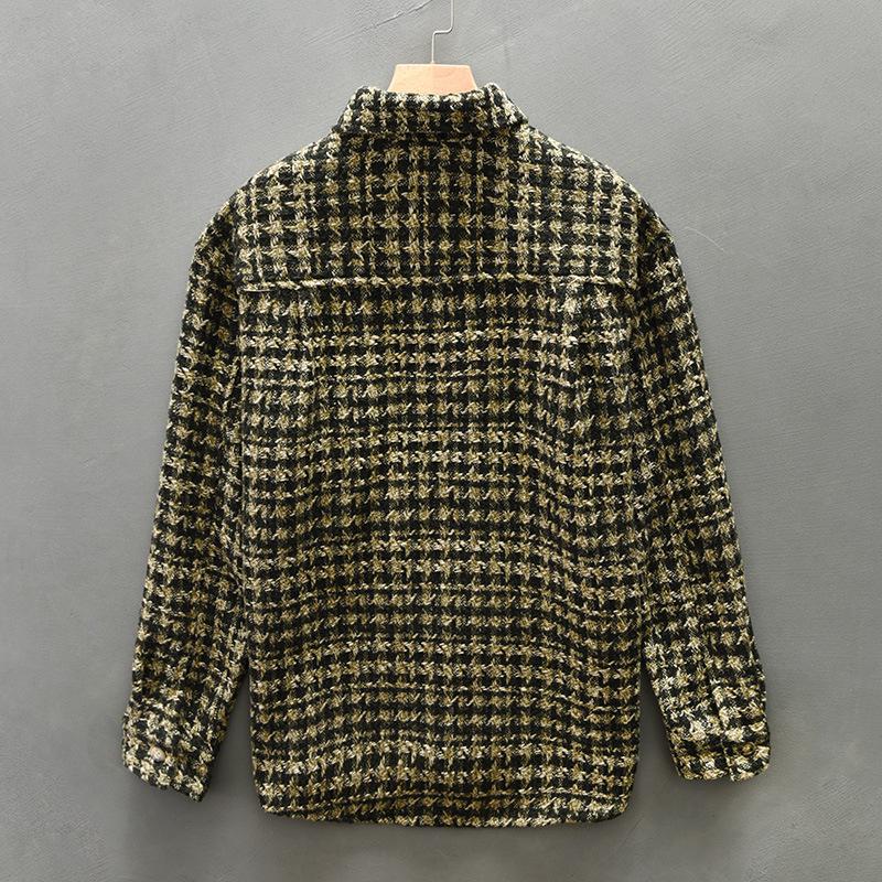 Men's Autumn Houndstooth Retro Casual Long Sleeve Shirt Z258