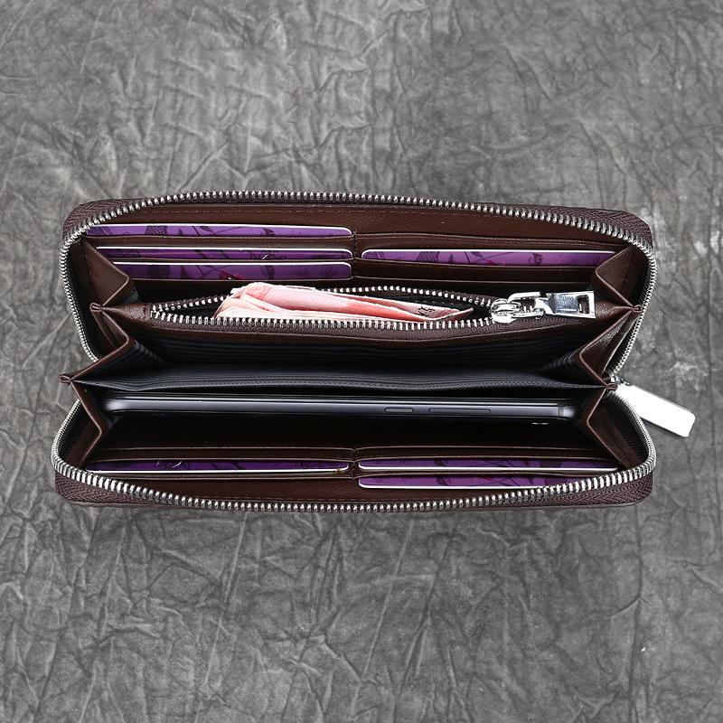 Wallet Head Layer Leather Personalized Crocodile Pattern Leather Handbag Retro Zipper Leather Wallet Texture Long Card Bag