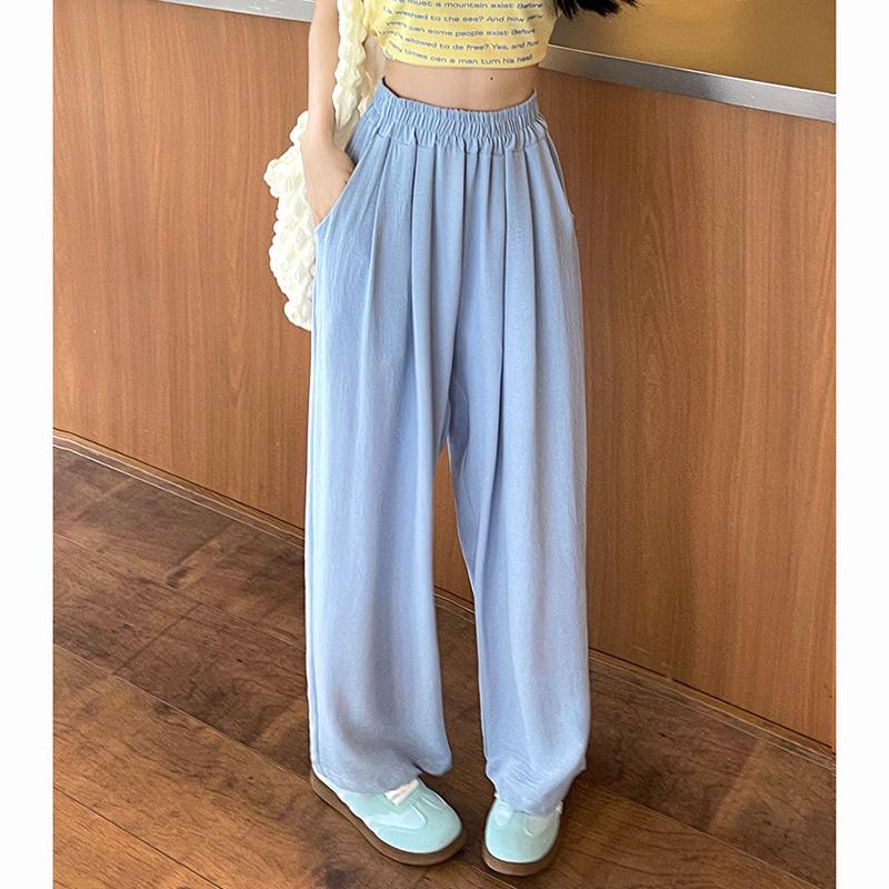 Sommer Damen Süß Bunt Eis Seide Hosen Dame Baggy Vielseitig Elastisch Gerade Beine Hosen Weiblich Weite Beine Hohe Taille Hosen