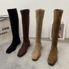 Coarse Heel Suede Elastic Boots But Knee Boots Women's Shoes Autumn and Winter 2025 New Rear Zipper Tall Thin Boots